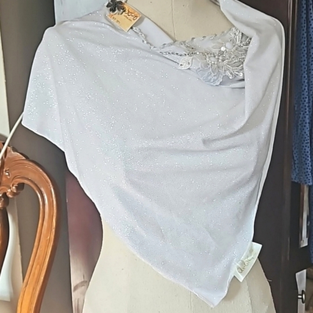 CLEARANCE NWT vtg embroidered lace Sequined hand-stitched formal wedding shawl